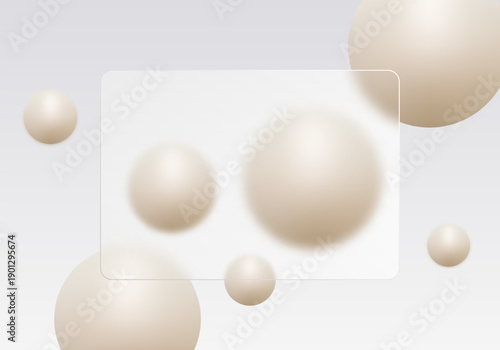 Light frosted panel with soft blurring of beige volumetric objects around. Eps 10