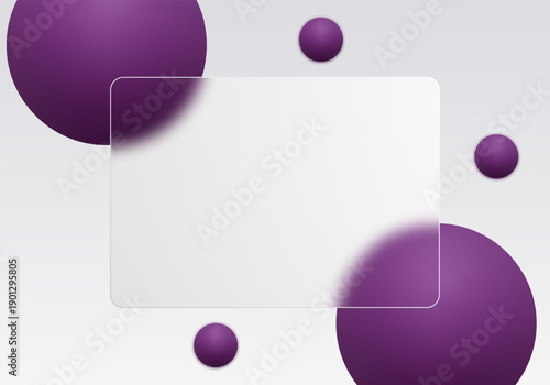 Horizontal glass card with soft focus on large purple volumetric spheres. Eps 10