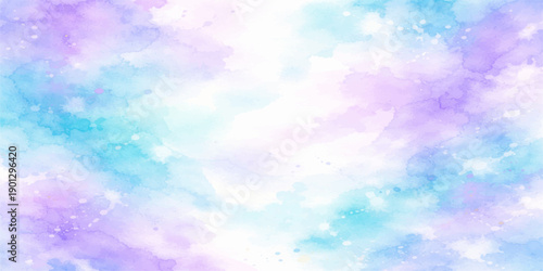 An abstract colorful background with bokeh features a bright blue sky and white clouds where beautiful sunlight creates a clear summer atmosphere