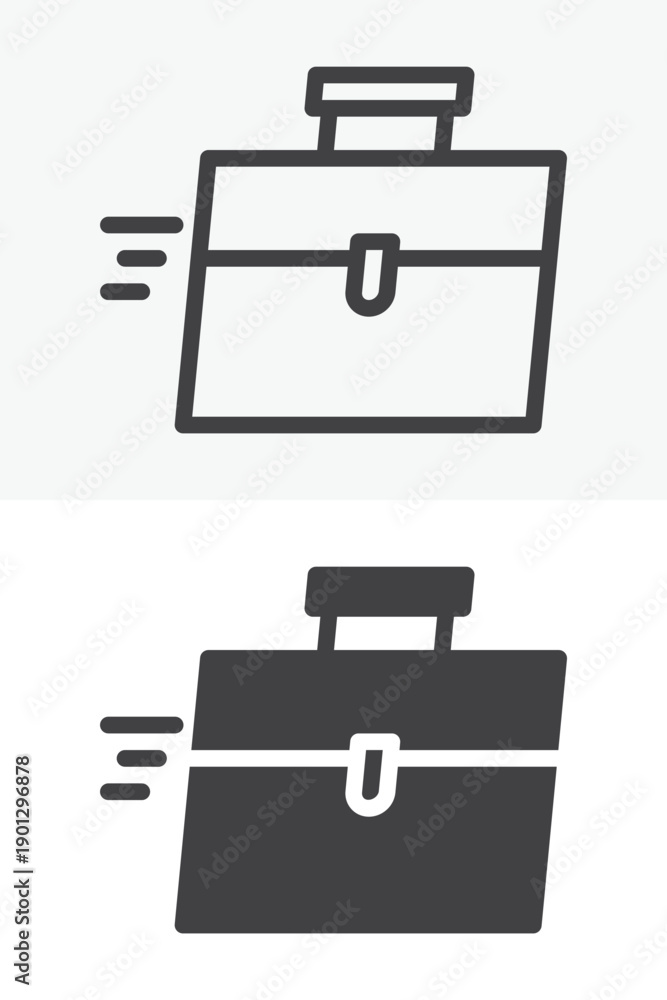 Fototapeta premium Rushed work icon with moving briefcase in different style. Line, outline and solid icon set with editable stroke vector sign and symbol for hurry icon concept.