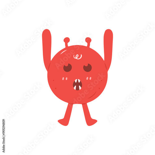 Red Round Monster with Surprised Expression