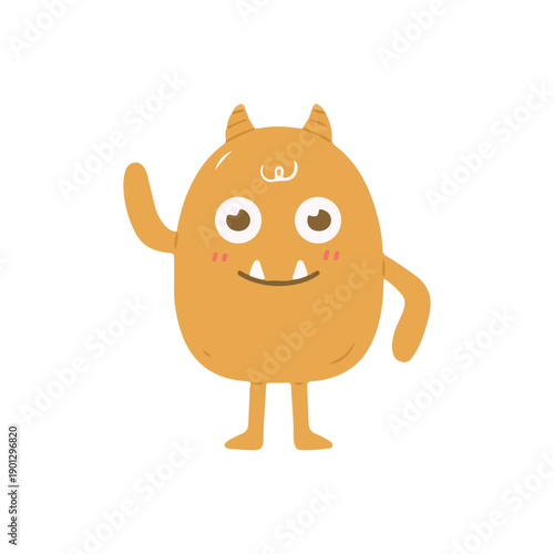 Orange Monster Waving Hand Friendly Character