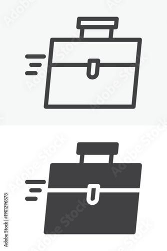 Rushed work icon with moving briefcase in different style. Line, outline and solid icon set with editable stroke vector sign and symbol for hurry icon concept.