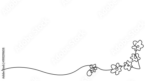 Floral corner frame, one line drawing animation. Video clip with alpha channel, Floral corner frame, one line drawing animation. Video clip with alpha channel, Hand-drawn floral corner, one line art