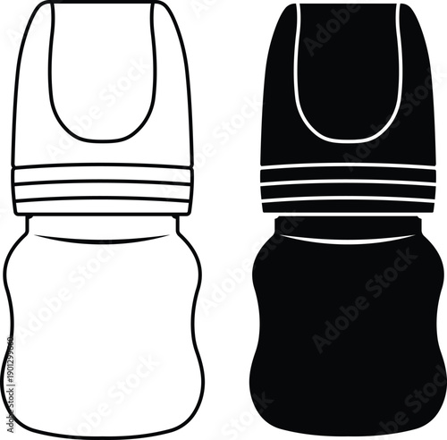 Baby milk bottles vector icon. silhouette of feeder with covers.