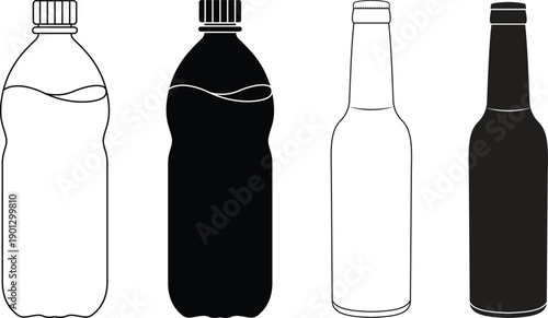 set of bottles vector outline design.
