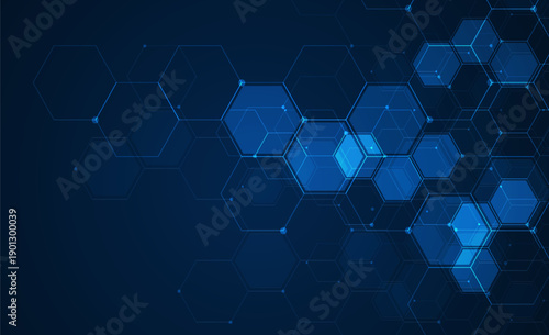 Digital technology background. Abstract hexagons background with lines and dots. Design for science, medicine or technology