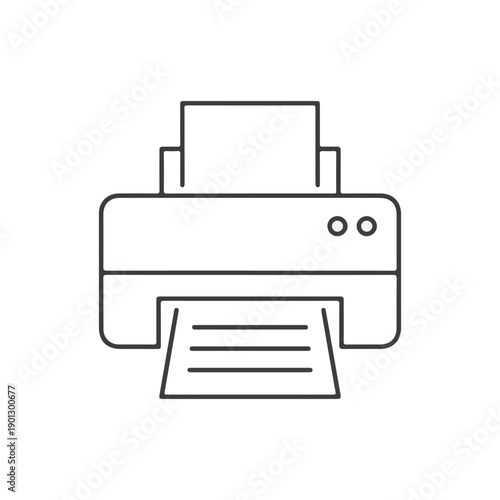 Modern Line Art Icon of a Printer Device Outputting Documents for Office Use