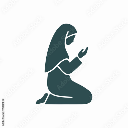 Muslim woman praying icon, a symbol of faith and devotion in spiritual worship