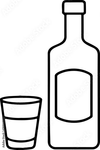 Liquor Bottle and Shot Glass Line Art Icon - Minimalist Spirits, Alcohol, and Barware Vector Illustration
