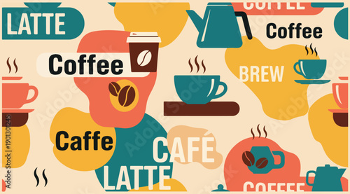 Modern Coffee Shop Seamless Pattern Background