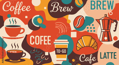 Modern Coffee Shop Seamless Pattern Background