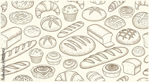 Hand Drawn Bakery Bread Seamless Pattern