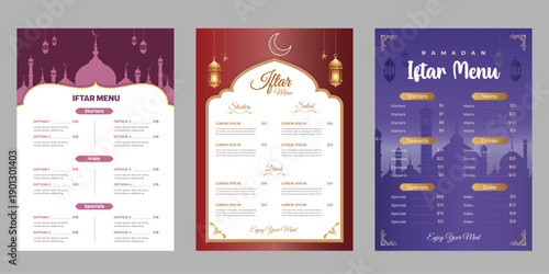 Set of Ramadan special offer iftar menu template for Iftar with traditional food and drinks	