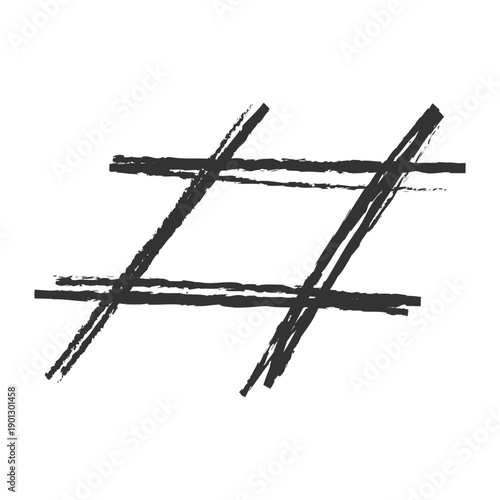 Grunge Hand Drawn Hashtag Symbol Brushstroke Style