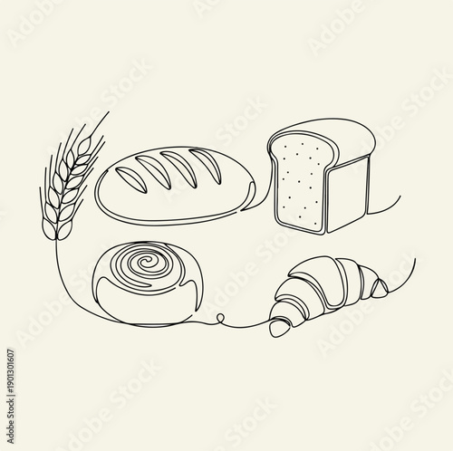 Minimal Bakery One Line Art Illustration