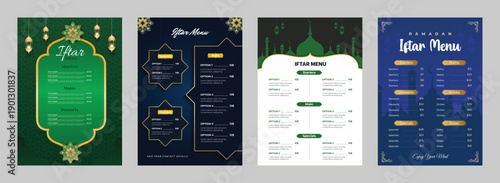 Elegant restaurant Food islamic Menu Template, Restaurant cafe menu, template design, Set A4 menu editable vector format