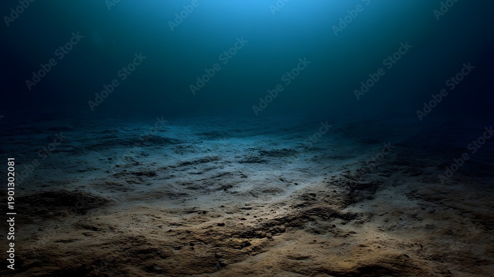 Obraz premium Deep ocean floor with rippled sediment illuminated by dim light