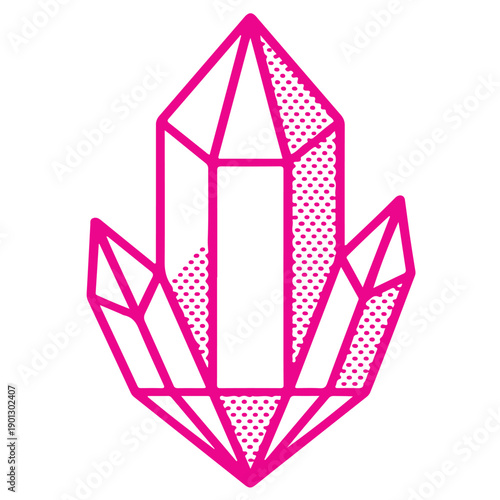 Pink crystal mineral gemstone vector illustration geometric quartz stone with halftone pattern design isolated on transparent background modern abstract crystal rock graphic element icon