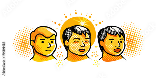 The Golden Hour Group: Warm, Sunkissed Hand-Drawn Portraits .vector cartoon
