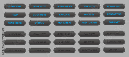 Modern UI Button Set for Light and Dark Mode Web and App Interface, Editable AI file