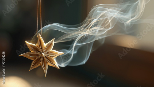 Wallpaper Mural Ethereal Star of Bethlehem ornament in golden light with ascending incense smoke, reverent high-end spiritual mood Torontodigital.ca