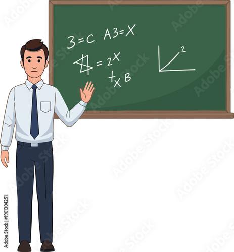 Male Teacher Character Near School Board Constructor for Animation Front, Side and Back Views, Body Parts, Poses and Postures Set Vector Illustration