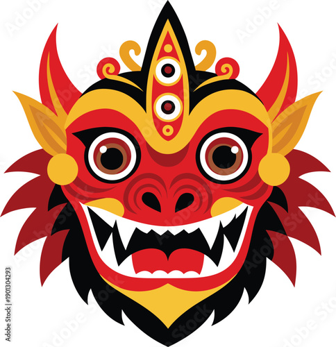 Barong Mask, Traditional, Bali and Indonesia, Colorful white background