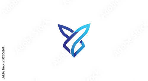 A modern and sleek abstract logo design featuring blue gradient interlaced lines forming a stylized fox or wolf head. This minimalist vector illustration also suggests the letters "V" or "Y," .