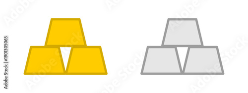 Stacked Stapled Gold Golden and Silver Bar in Side View Price Wealth Finance Treasure Symbol Sign Icon. Vector Image.