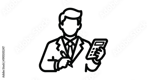 Line drawing of a doctor holding a smartphone in a white coat