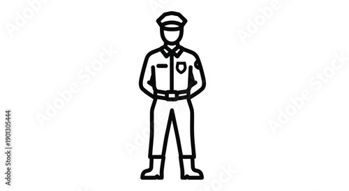 Simple line drawing of a police officer in uniform facing forward