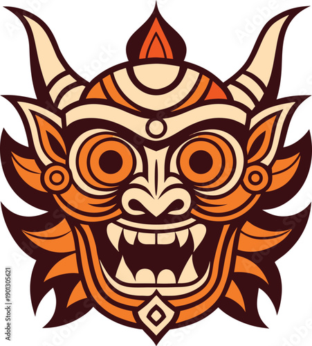 Balinese Mask, Angry Face, Traditional Design and Isolated on White