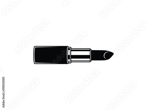 Open lipstick in a sleek black and white silhouette. Elegant vector illustration for beauty, makeup, and fashion concepts.