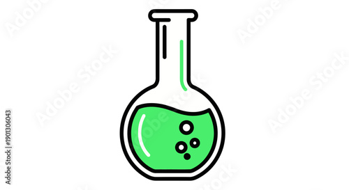 Laboratory Flask with Green Liquid and Bubbles.