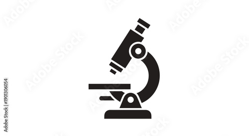 Simple black and white microscope icon symbolizing scientific research and laboratory equipment.