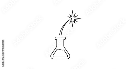 Simple line drawing of a conical flask with explosive reaction.
