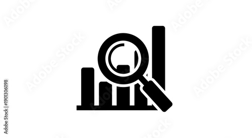 Magnifying glass examining a bar graph with rising trend.