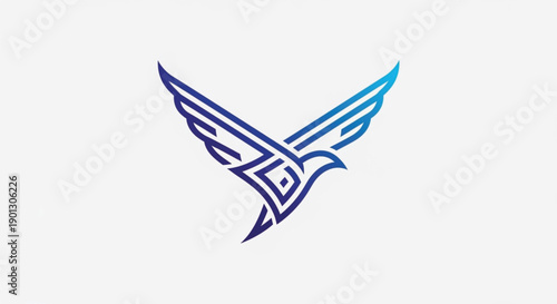 A dynamic and modern logo design featuring a stylized soaring bird with its wings wide open, elegantly framed within a sleek circular border. The illustration uses a bold split color palette.