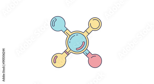 Simple molecular structure icon with colorful atoms and bonds.