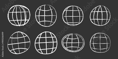 Hand Drawn Grunge Globe Grid Sketch Collections 