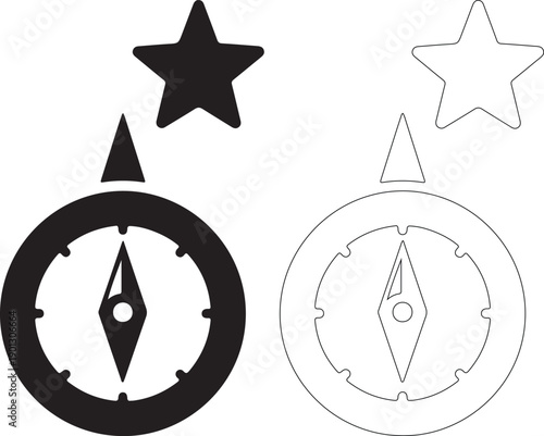 Black and white compass with star and triangle