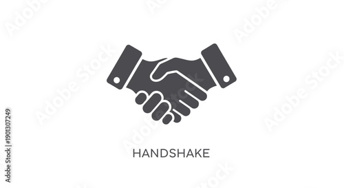 Simple graphic icon depicting a professional firm handshake symbolizing agreement partnership and business collaboration between two parties