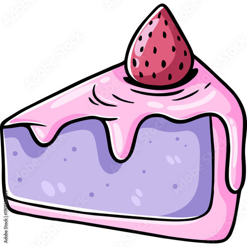 Slice of Cake with Strawberry Topping Illustration