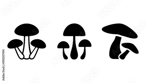 Black mushroom silhouette vector icons set minimalist fungi art