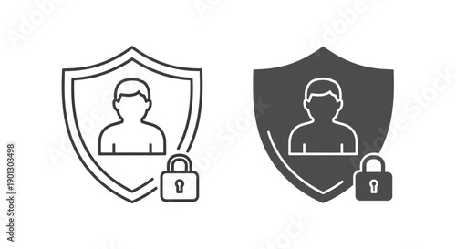 Two contrasting icon styles representing personal user data protection and secure account access using shields and padlocks