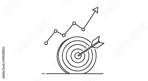 Vector line art target with arrow and growth chart, business concept, isolated on transparent background, png