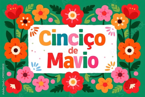 new May 5th Festival Colorful floral frame with text