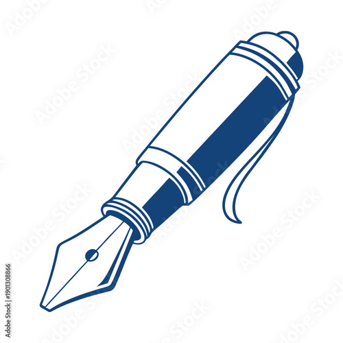Vector illustration of a classic blue and white fountain pen