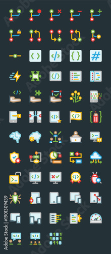 Developer coding and programming icons set